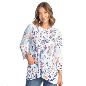 Jess & Jane Tunic Top Womens size S Small Lagenlook USA made Viva Floral Art